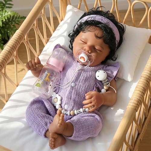 WOOROY Reborn Baby Dolls Black Girl, 18 Inch Lifelike African American Doll | Realistic Newborn Baby, Real Life Sleeping Babies, Weighted Soft Cloth Body, Gift Toy Set with Accessories for Kids Ages 3+ - Image 1