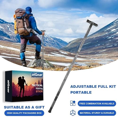 aiGear Tactical Stick Hiking Walking Staff - Trekking Poles Tactical Staff Adjustable Hiking Stick Gear for Outdoor Survival Camping Hiking thumbnail 6
