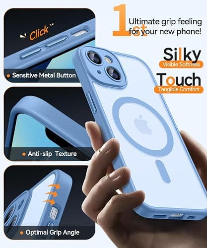CANSHN Magnetic for iPhone 13 Mini Case, Upgraded [Full Camera Protection] [Compatible with Magsafe] [Translucent Matte] Shockproof Protective Phone Case for iPhone 13 Mini 5.4" - Light Blue thumbnail 6