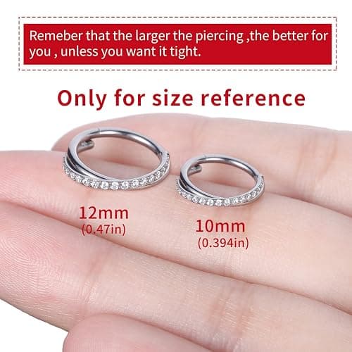 VOJO G23 Titanium 16G Cartilage Septum Hoop Piercing Jewelry Double Row Plated CZ Beads Conch Nose Rings Tragus for Women Men thumbnail 4