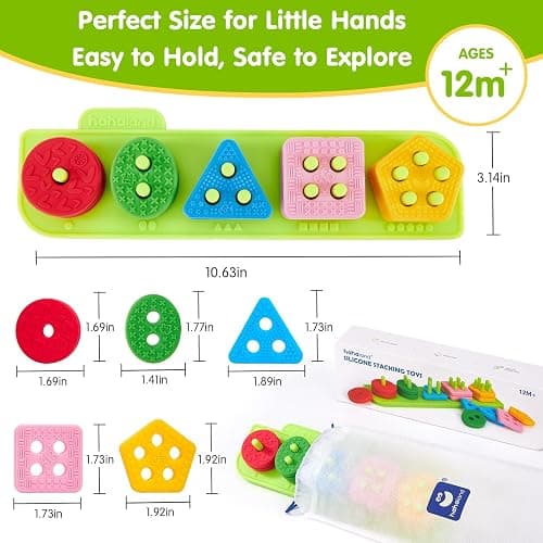 hahaland Silicone Sorting & Stacking Toys - Montessori Toys for 1 Year Old | Textured Soft Blocks, Shape Sorter, Color Sorting for Toddlers 1-3, Learning Sensory Baby Toy 1st One Year Old Birthday Gifts thumbnail 9
