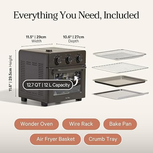Our Place Wonder Oven | 6-in-1 Stainless Steel Air Fryer Toaster Oven Combo with Basket, Rack, Pan & Tray | Compact 13 QT Countertop Capacity - Toast, Roast, Bake, Reheat, Broil & Steam | Char thumbnail 2