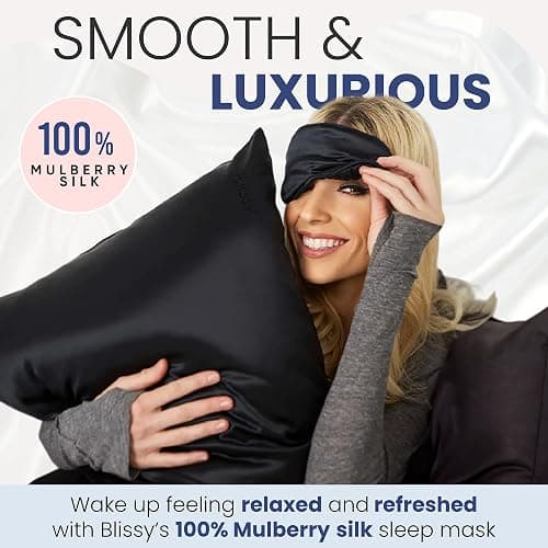 Blissy Silk Sleep Mask - Eye Sleeping Mask for Women & Men for Total Blackout - 100% Pure Mulberry Silk, 22 Momme 6a Fibers - Blindfold Sleep Mask Side Sleeper Eye Cover (Non Adjustable) thumbnail 5
