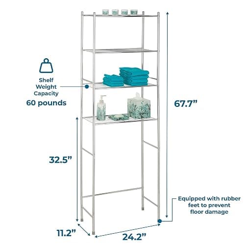 Honey-Can-Do 4-Tier Over-The-Toilet Storage Shelf - Space-Saving Steel Bathroom Restroom Organizer with Neutral Chrome Finish, Ideal for Towels, Toiletries, & Essentials - 24"W x 68"H x 11"D thumbnail 3