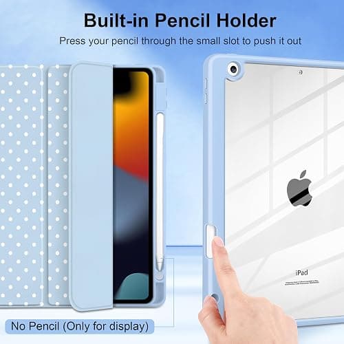 Yebiseven for iPad 9th 8th 7th Generation 10.2 Inch 2021 2020 2019 Case -[Built-in Pencil Holder], Shockproof Clear Hard Back, Slim Trifold Stand, Auto Wake/Sleep, for Girls teen Women, Blue white dot thumbnail 5