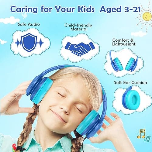 Candy Bila Kids Bluetooth 6.0 Headphones with LED Light, 85Hours Playtimes, Type-C Fast Charging, 85/94dB Volume Limited, Comfort Wireless Headphones with Built-in Mic, Wired & TF Card Mode, Blue thumbnail 7