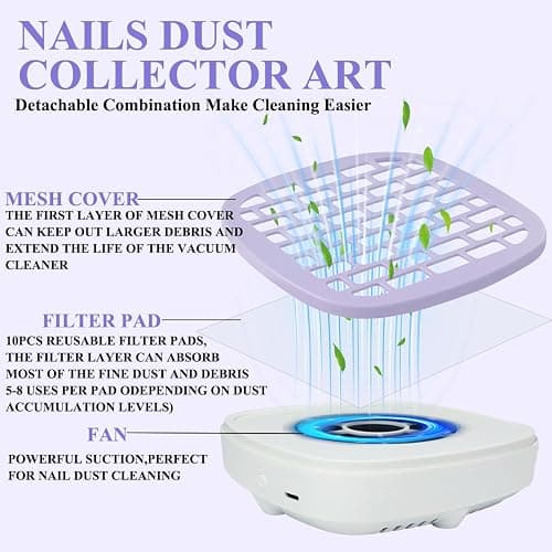 USB Mini Manicure Nail Vacuum Cleaner Strong Suction Nail Dust Collector Portable Nail Art Vacuum Dust Cleaner Extractor Fan (WITHE) thumbnail 4