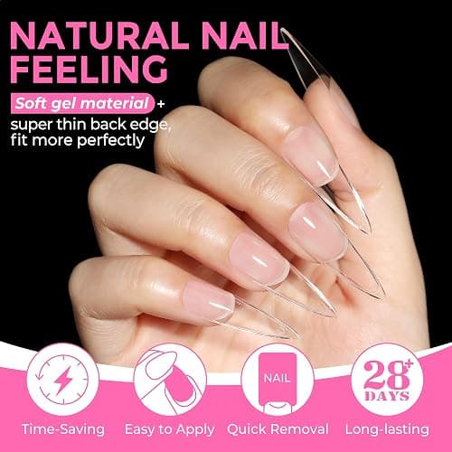 UNA GELLA Long Stiletto Gel Nail Tips: 216pcs Halloween Stiletto Almond Fake Nails Pre-Shape Long Almond Press Ons for Full Cover Acrylic French False Nails for Nail Extension DIY Salon 12 Sizes thumbnail 3