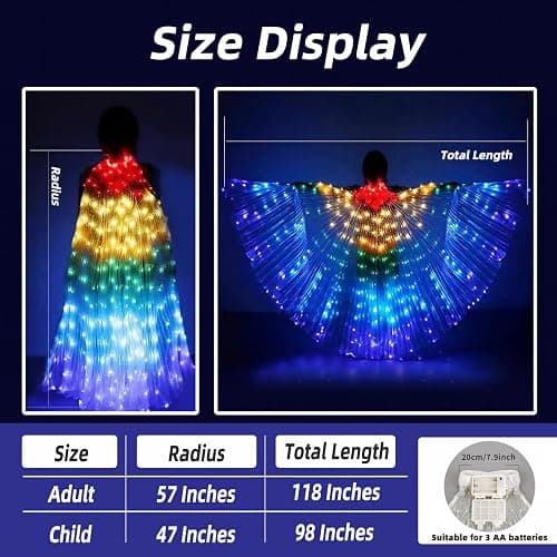 BUXINGRUN Light Up Fairy Wings Adult Women for Festivals | LED Cape for Girls Perfect for Party Carnival Halloween Belly Dance thumbnail 2
