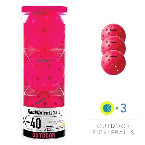 Franklin Sports X-40 Outdoor Pickleballs - Official Ball of USA Pickleball, APP Tour + Pickleball US Open - 3 Packs, 12 Packs, 36 Pickleball Buckets, 50, 100 + 400 Bulk Packs of Regulation Pickleballs - 3 Count - Pink thumbnail 2