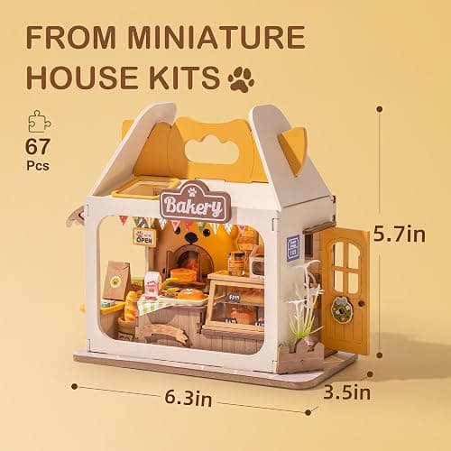 Wowood DIY Mini House Building Teddy Miniature Kit Breadbox, Miniverse Lifestyle Bookshelf Decoration, Cute Craft Kits for Women or Girls 14+, Kawaii Gifts Hobbies for Crafters (Teddy's Breadbox) thumbnail 3