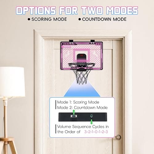 Indoor Basketball Hoop with Electronic Scoreboard and LED Light, Pink Over The Door Basketball Toy, for Kids Aged 4, 5, 6, 7, 8+Years Old thumbnail 5