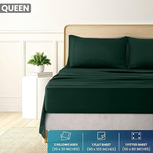 Utopia Bedding Queen Sheet Set - Brushed Microfiber - Soft Bed Sheets for Queen Size Bed Set - Includes 1 Fitted, 1 Flat, & 2 Pillow Cases - Deep Pocket (Emerald) - 07 - Emerald - Queen thumbnail 2