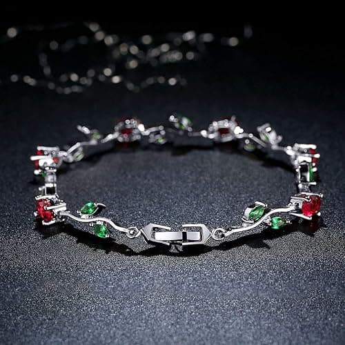 BISAER Lovely White Gold Plated AAA Cubic Zirconia Gemstone Flower Vine 7 Inches Bracelet for Mothers thumbnail 5