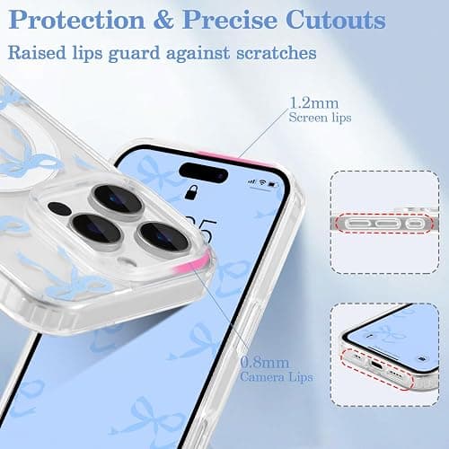 UEEBAI Magnetic for iPhone 16 Pro Max Case, Bow Case Compatible with MagSafe, Wireless Slim Clear Ribbon Aesthetic Phone Cover Anti-Yellowing Shockproof Protective Cover for Women Girl - Baby Blue thumbnail 3