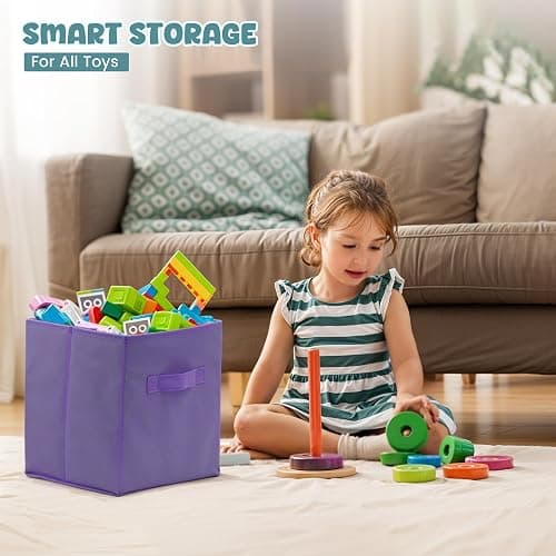 4E's Novelty 6 Pack 11 Inch Pastel Color Storage Foldable Cube Bins, Colorful Storage Baskets For Nursery, Kids Room, Fabric Baskets For Toys, Clothes, Classroom Organization and Storage thumbnail 2
