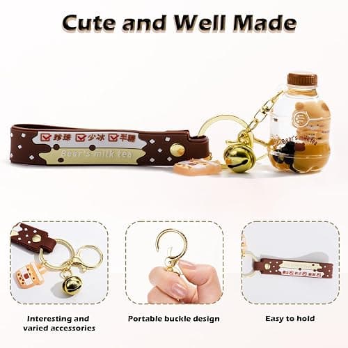 YOU WIZV Kawaii Bear Boba Keychain - Cute Liquid Water Charm for Backpacks, Adorable Gift for Women Boy Girls thumbnail 2