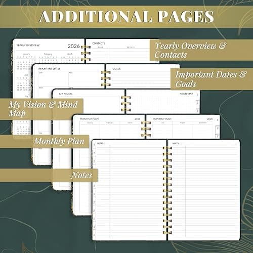 2026 Planner, A5 Weekly and Monthly Planners with Tabs, Spiral Bound Daily Calendar 2026 Planner, Agenda Organizers from Jan. to Dec., Hardcover Habit Tracker Journal 6.18" x 8.5" (Black Gold) thumbnail 6