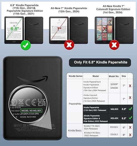 MoKo Case for 6.8" Kindle Paperwhite (11th Gen 2021) and Kindle Paperwhite Signature Edition, Slim PU Shell Cover Case with Auto-Wake/Sleep for Kindle Paperwhite 2021 E-Reader, Black & White Magnolia thumbnail 2