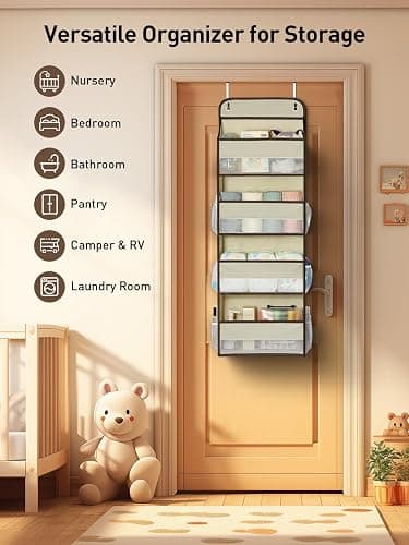 Yecaye Hanging Over the Door Organizer 1 Pack, 35.2lbs Load Toy Stuffed Animal Storage, Swing-proof Bathroom Organizers and Storage for Nursery Newborn Baby Essential Stuff Beige thumbnail 6