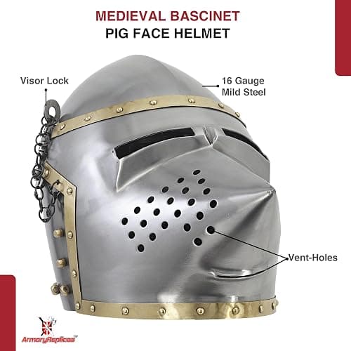 Armory Replicas™ 16G Sugar Loaf Full Face Medieval Helmet – Reinforced Steel, Leather Liner & Brass Buckle thumbnail 3