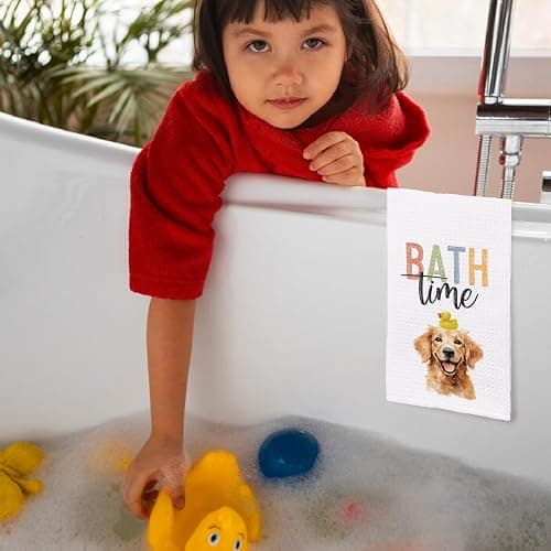 Yomisex Golden Retriever Gifts Bathroom Decor Hand Towels, Bath Time Golden Retriever Decorative Hand Towels for Kids Bathroom Decor 16x24 Inch thumbnail 2