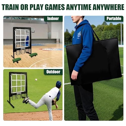 9 Hole Pitching Net, Heavy-Duty Baseball Net with Strike Zone for Pitching and Hitting, Height Adjustable Training Equipment with 9 Pocket Pitching Target for Baseball & Softball Practice thumbnail 7
