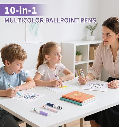 Joyask 6 Park Multicolor Pens, 10-in-1 Colored Ballpoint Pen, 57 Colors, 0.8mm Fine Point Smooth Writing, Retractable Ballpoint Pens for Office School Students Children thumbnail 8