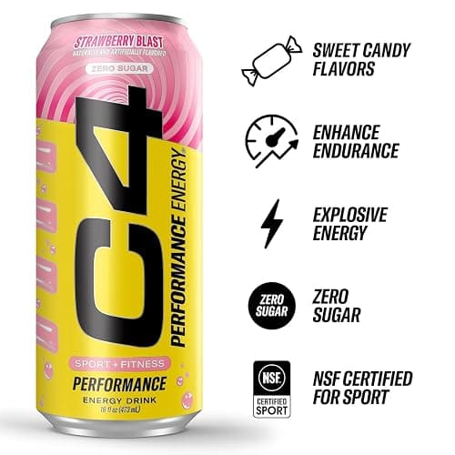 Cellucor C4 Performance Energy Drink | Strawberry Blast | Zero Sugar Carbonated Preworkout Energy | 200mg Caffeine with Beta Alanine | 16 Fl Oz (24 Pack) thumbnail 2