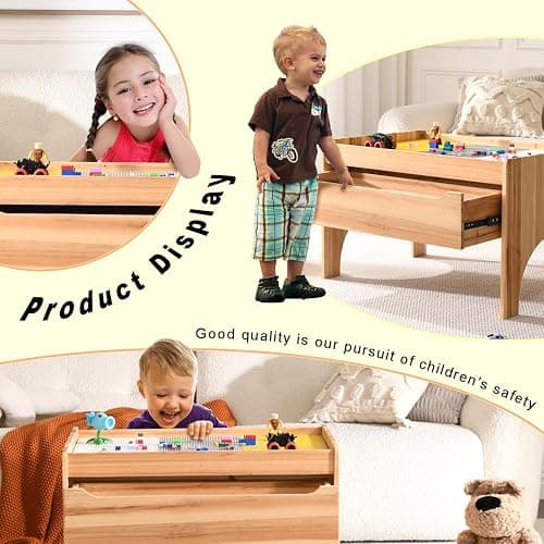 BIRASIL Wooden Kids Activity Table with Storage, Multi-Purpose Sensory Table for Children, Play Table Compatible with Building Block Board for Preschool Toddler Boy & Girl (Classic-with Drawer) thumbnail 7