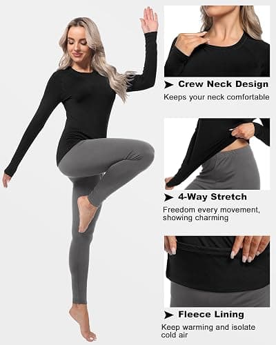 CL convallaria Women Thermal Tops Fleece Line Athletic Long Sleeve Thermal Vest Compression Baselayer Workout Shirts Soft and Warm Gear thumbnail 3