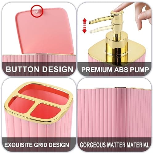 XLHOMO Pink Bathroom Accessories Set - Gorgeous Bathroom Set, 10PC Bathroom Accessory Set, Toilet Brush, Trash Can, Qtip Holder & Soap Dispenser thumbnail 7