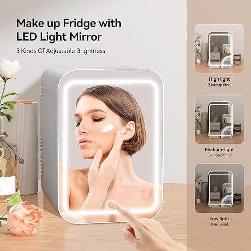 eklipt - Mini Fridge with Dimmable LED Mirror (4 Liter/6 Can), AC/DC Portable Beauty Fridge, for Refrigerating Makeup, Skincare and Food, Bedroom, Office and Car, White thumbnail 5