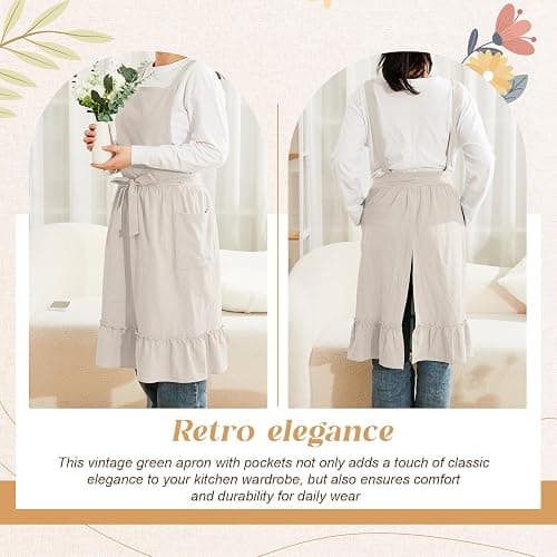 Cotwinter 100% Cotton Aprons with Pockets Pinafore Dress for Women Vintage Cute Aprons for Kitchen Baking Gardening Painting thumbnail 6