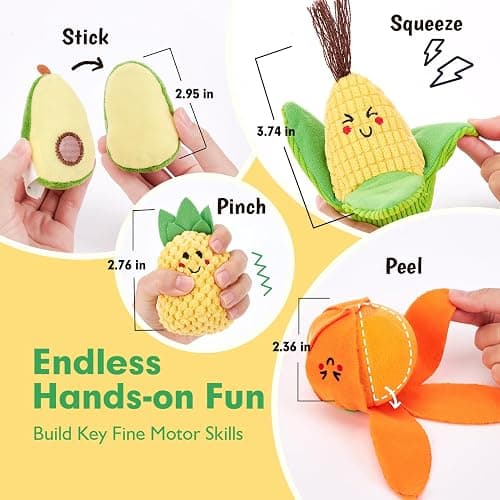 hahaland Baby Sensory Toys - 16 PCS My First Fruit Vegetable Color Sorting Play Food Crinkle, Rattle, Baby Toys 6-12 Months Montessori Toys for 1 Year Old Boy Girl Gifts 6 9 Month Old Toy One Year Old thumbnail 3