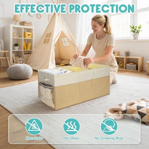 BALEINE Extra Large Fabric Storage Bins with Lid, Collapsible Storage Boxes Bins Baskets with Divider for Home Organizing (37.5"x13"x16", Black) thumbnail 7