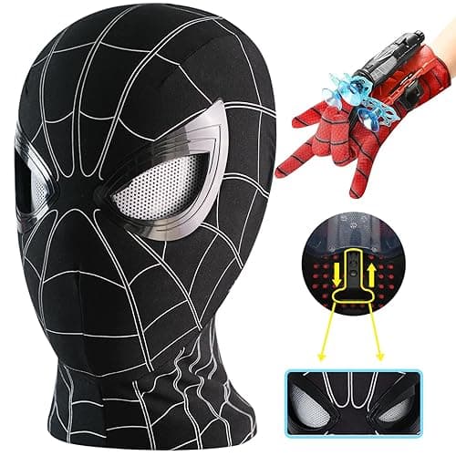 Tarrshiney Spider Hero Black Mask with Movable Mechanical Eyes - Homecoming Super Hero Full Mask with Moving Lenses - Cosplay Wearable Prop for Gift