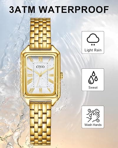 CIVO Vintage Armbanduhr Damen Römisches: Rechteckiges Gehäuse Analoge Damenuhr Gold Silber Edelstahl - Geschenke für Elegante Damen Mama Freundin thumbnail 7