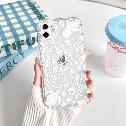 NITITOP Compatible with iPhone 11 Case Clear Cute Shell Whale Sea Ocean Animal Pattern for Women Girls Full Camera Lens Slim Shockproof Protective Phone Cover - White Turtle thumbnail 4