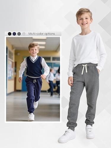 Aocku 4 Pack Boys Sweatpants Joggers Cotton Athletic Sweatpants Kids Youth Joggers Pants with Pocket Drawstring 5-16Y thumbnail 2