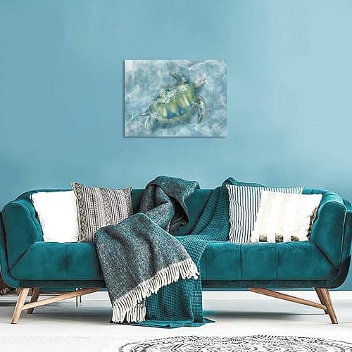 YJYart Canvas Wall Art for Bedroom Sea Turtle Wall Decor Pictures for Wall Blue Artwork Pictures Green Turtle Wall Decorations for Bathroom Bedroom Home Office 24 x 36 inches thumbnail 6