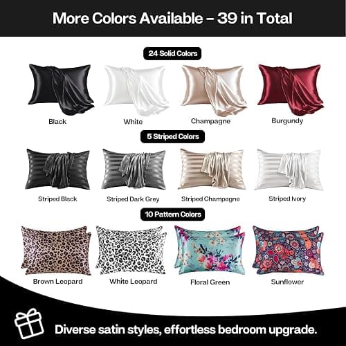 MR&HM Satin Pillowcase for Hair and Skin, Silk Satin Pillowcase 2 Pack, Queen Size Pillow Cases Set of 2, Silky Pillow Cover with Envelope Closure (20x30, Black) thumbnail 7
