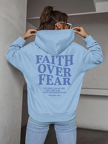 BANGELY Faith Over Fear Hoodie Women Christian Sweatshirt Graphic Christian Religious Sayings Sweater Bible Pullover Tops thumbnail 2