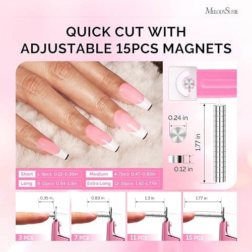 MelodySusie Acrylic Nail Clippers with 15pcs Magnet Sizers, Professional Nail Clippers Cutters for Long Acrylic Gel Nails Tips, Adjustable Stainless Nail Trimmer, Manicure Tool for Salon Home, Pink thumbnail 2