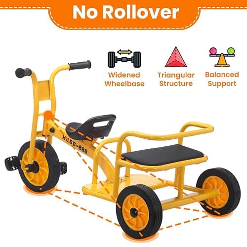 WOGDKS Kids Tricycle for Ages 3-8, Double Kids Trike with Passenger Seat | Preschool Tricycles Ages 3-5, Airless Rubber Tires, Adjustable Seat, Carbon Steel Frame, Gift for Boys Girls Ages 3-8 thumbnail 3