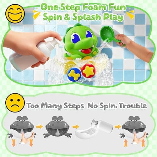 Dinosaur Baby Bath Toys for 1 2 3 Year Old Boys, Dino Bath Bubble Machine with Rainbow Lights & Water Scoop,Fun Toddler Toys Baby Shower Bathtub Toys Christmas Birthday Gifts for Boys Age 1-3 Year Old thumbnail 3
