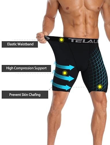 TELALEO 6 or 5 Pack Compression Shorts for Men Spandex Sport Shorts Athletic Workout Running Performance Baselayer Underwear thumbnail 4