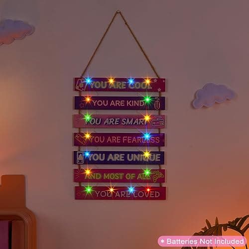 FIOBEE Girls Room Décor for Teen Girls Boys with LED Light Nursery Wall Decor for Bedroom Motivational Inspirational Wall Art Girl Room Decoration for Kids Living Room, 8 Kinds of Lights, Purple Game thumbnail 5