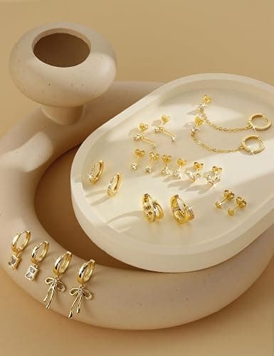 ORAZIO Small Hoop Stud Earrings Stacks for Women 14K Gold Plated Silver Huggie Hoops Cartilage Hypoallergenic Chain Cute Dangle Earrings Set for Multiple Piercings Jewelry thumbnail 9