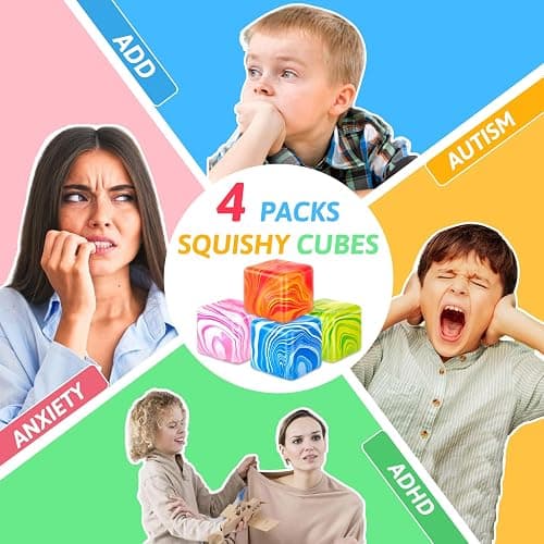 Audasi 4 Pcs Fidget Toys Squishy Stress Cube, Solid Ice Cube High Density Malt Sugar Filled Squishy Stress Relief Toys Autism Fidget Balls Sensory Anxiety Relief Item for Kids Adults thumbnail 3